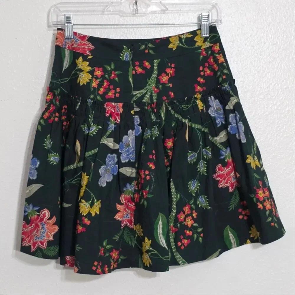 Cara Cara Alessandra Skirt in Ophelia Floral Emerald Poplin High Rise Pleated